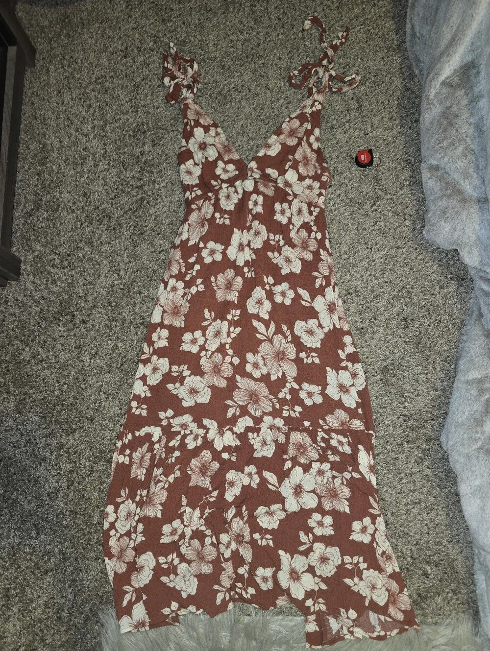 Abercrombie & Fitch Red Brick Brown Floral Tie Maxi Dress Small S Fall Winter